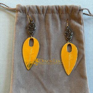 Devon Leigh 18K Gold Plated Antique Silver Tone Swirl Dangle Boho Leaf Earrings